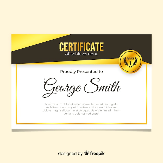 Elegant certificate template with golden shapes