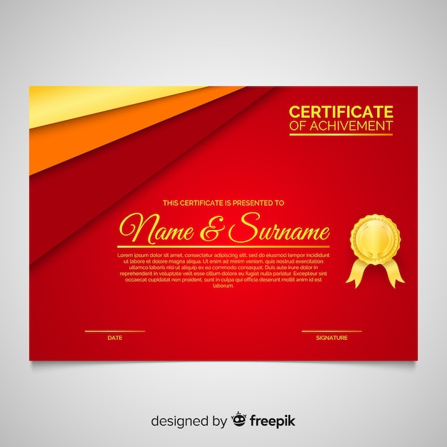 Free vector elegant certificate template with golden style