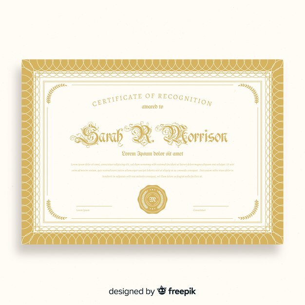 Elegant certificate template with golden style