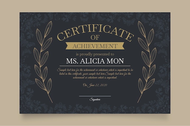 Elegant certificate template with leaves