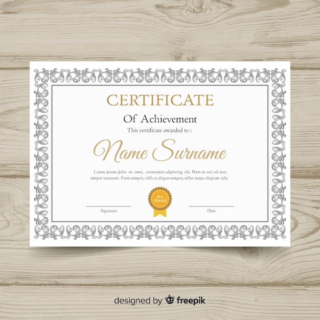 Free vector elegant certificate template with ornamental frame