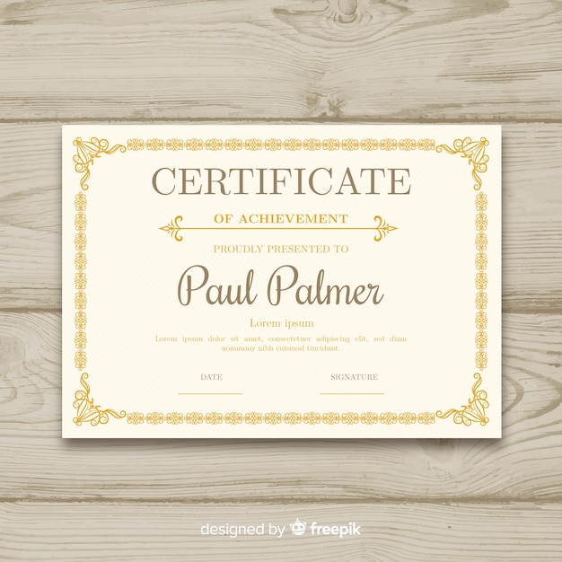 Free vector elegant certificate template with ornamental frame