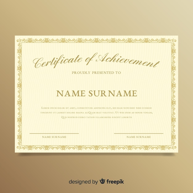 Free vector elegant certificate template with ornamental frame