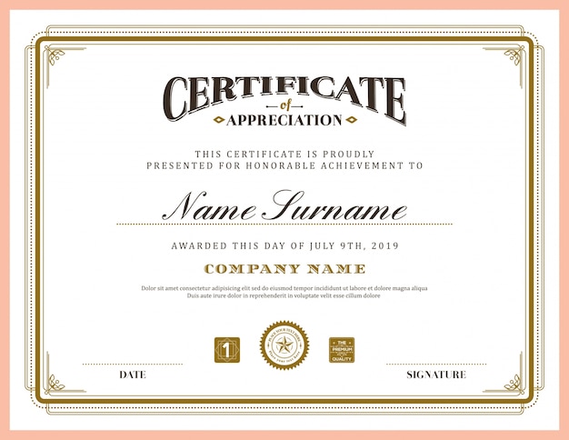 Free vector elegant certificate with an ornamental frame