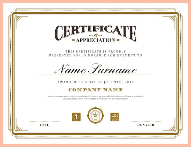 Elegant certificate with an ornamental frame