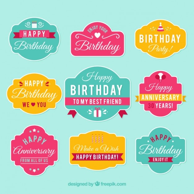 Free vector elegant and cheerful pack of birthday badges