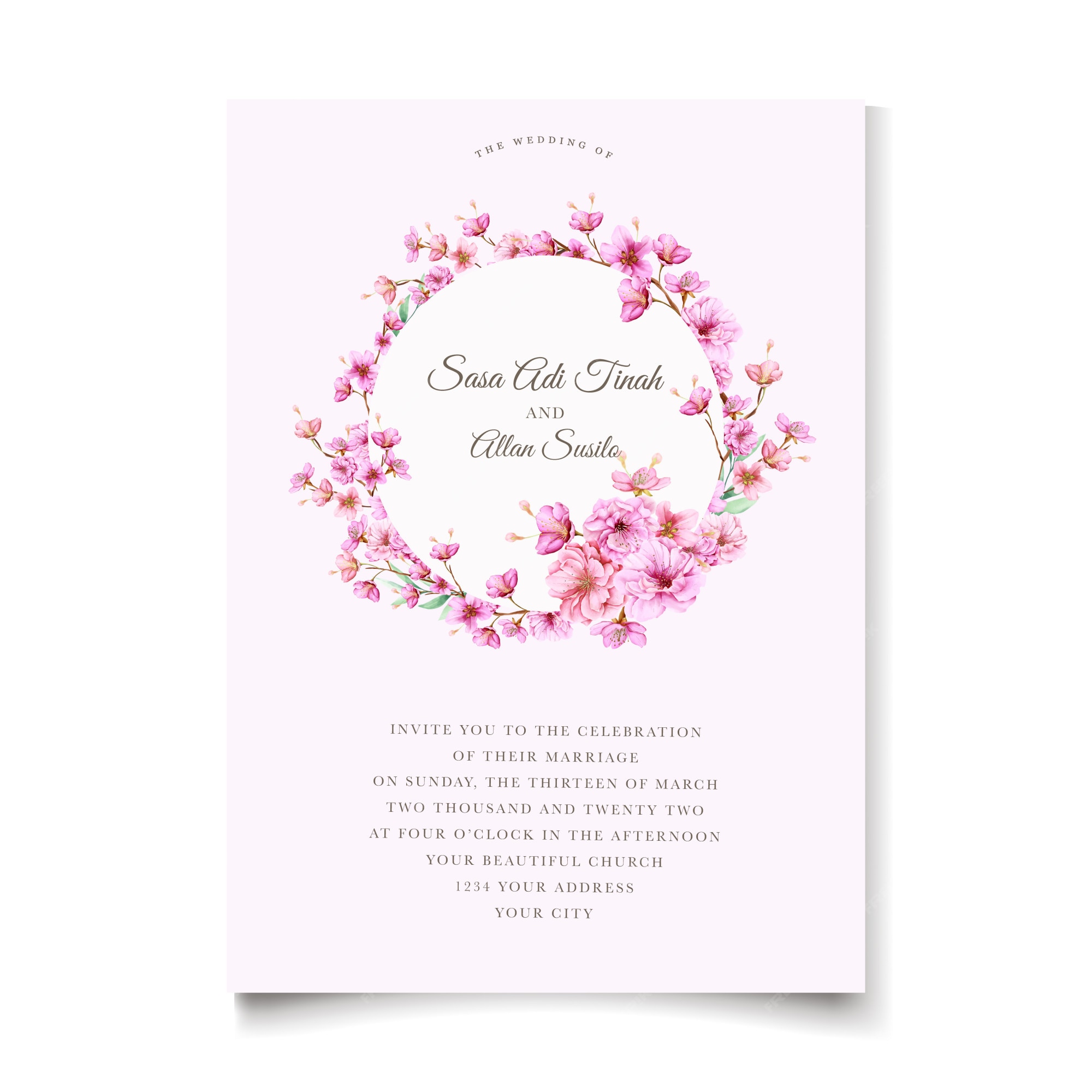 Premium Vector | Elegant cherry blossom wedding invitation template