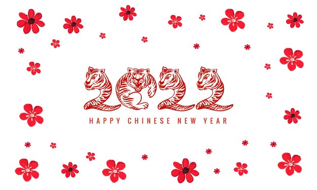 Elegant chinese floral new year 2022 symbol with a tiger face card background