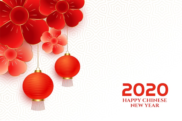 Elegant chinese new year flower and lantern greeting background
