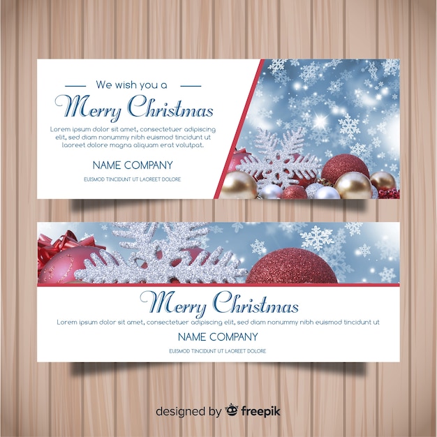 Free vector elegant christmas banner set with background photos