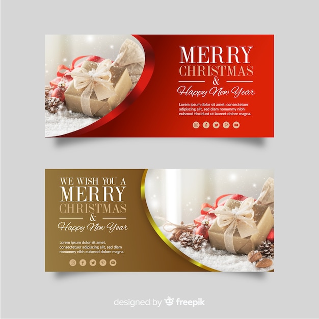 Elegant christmas banner set with background photos