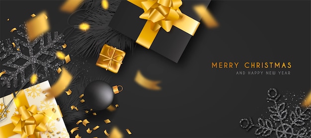 Elegant Christmas Banner With Golden Gifts