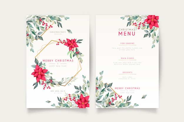 Free vector elegant christmas card and menu template