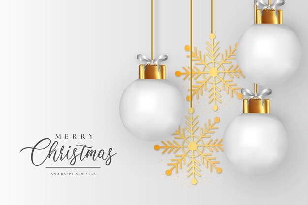 Elegant Christmas Frame with Realistic White Christmas Balls Background