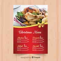 Vettore gratuito elegante modello di menu di natale con foto