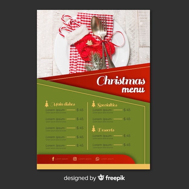 Elegant christmas menu template with photo