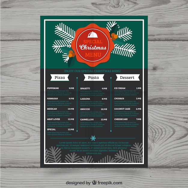 Vettore gratuito elegante modello di menu di natale