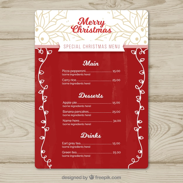 Free vector elegant christmas menu with sketches