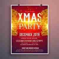 Free vector elegant christmas party flyer design with golden fir leaves