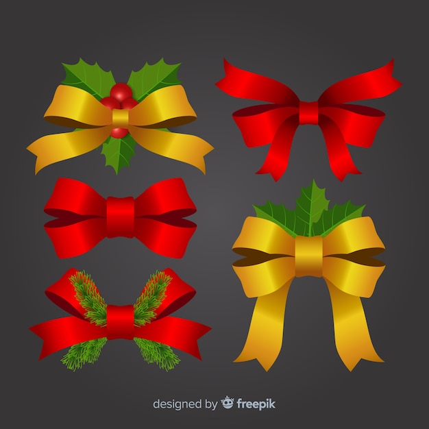 Free vector elegant christmas red and gold ribbon collection