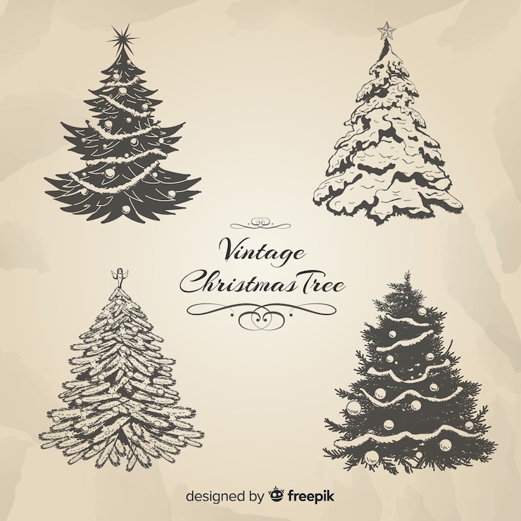 Free Vector elegant christmas tree collection with vintage style
