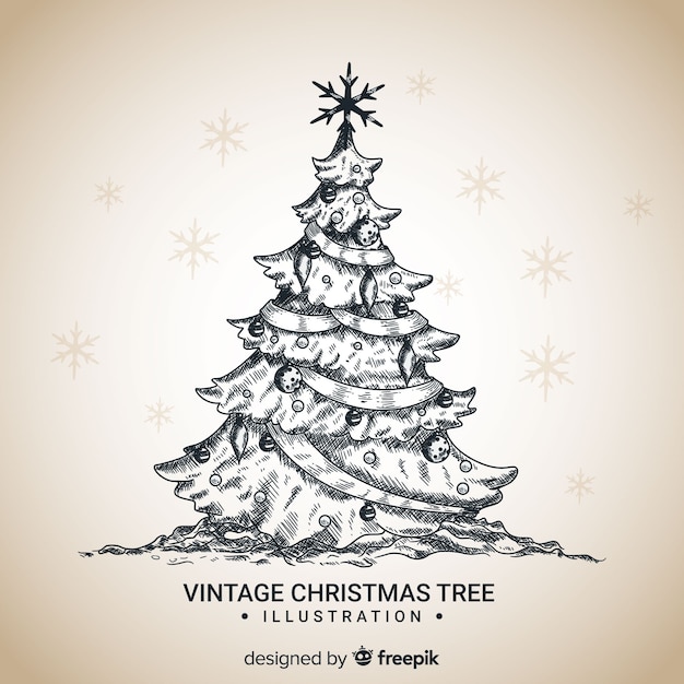 Free vector elegant christmas tree with vintage design