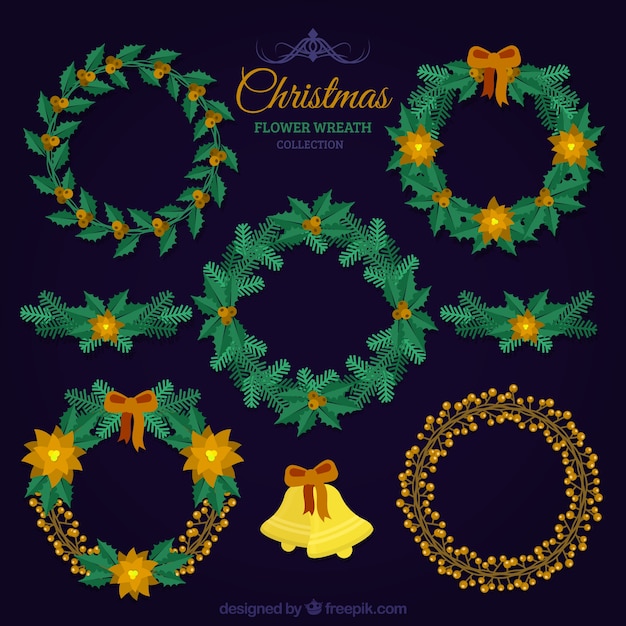 Elegant christmas wreaths with golden details