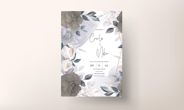 Free vector elegant classy dark floral wedding invitation card