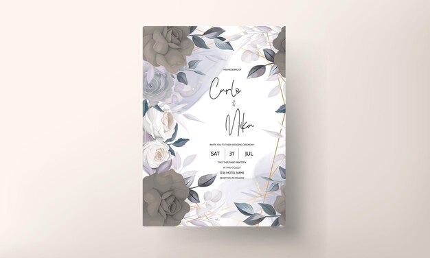 elegant classy dark floral wedding invitation card