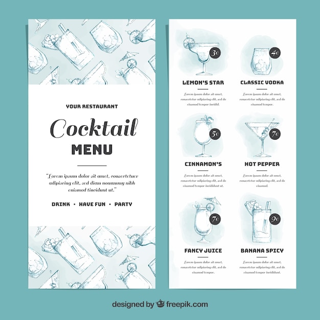 Elegante modello di menu cocktail