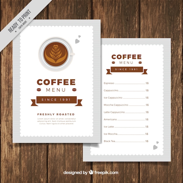 Elegant coffee menu