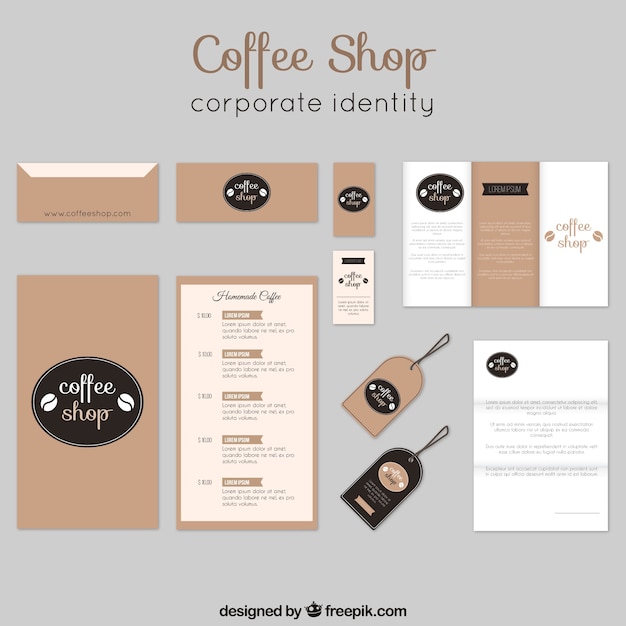 Free vector elegant coffee shop corporate identity