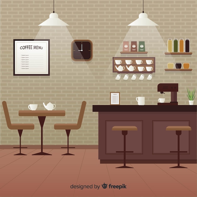 Elegant coffee shop interior with flat design
