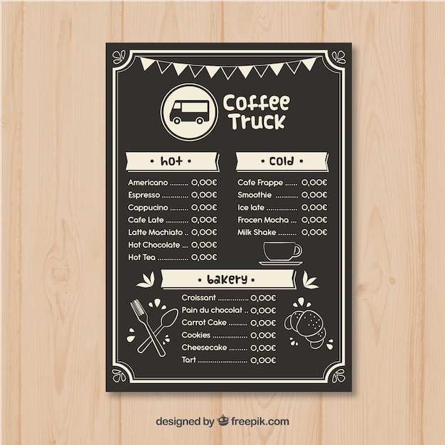 Free vector elegant coffee truck menu template