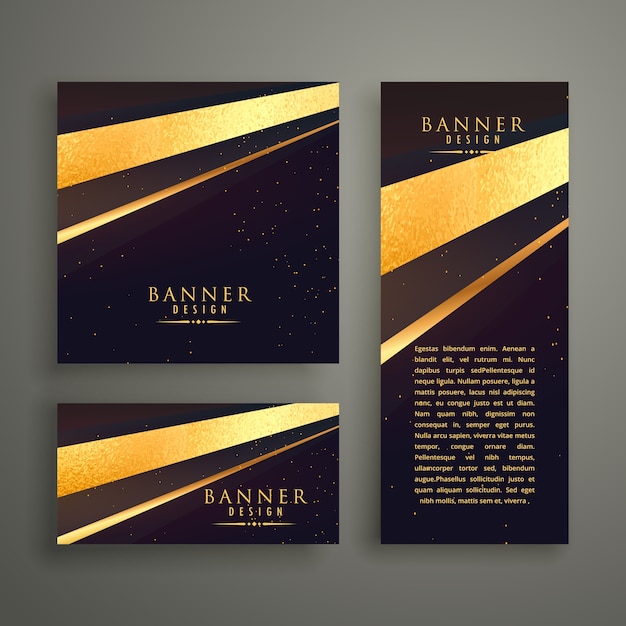 3つの豪華なバナーカードデザインベクトルセット