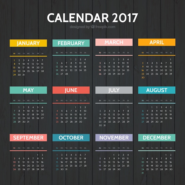 Free vector elegant colored 2017 calendar