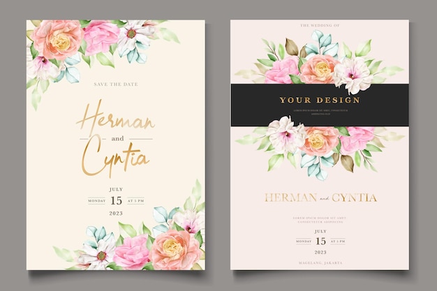 Set di carte invito matrimonio floreale colorato elegante
