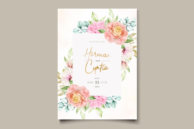 エレガントなカラフルな花の結婚式の招待カードセット