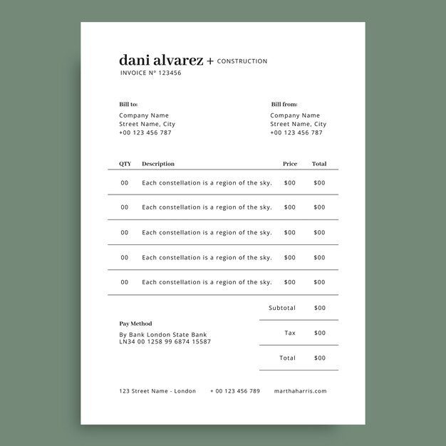 Elegant construction dani invoice template