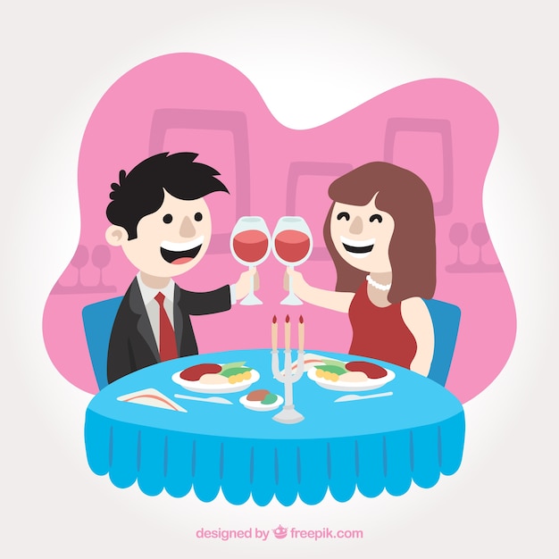 Elegant couple toasting in the restaurant