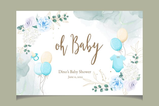 Elegant cute baby shower invitation card with beautiful floral