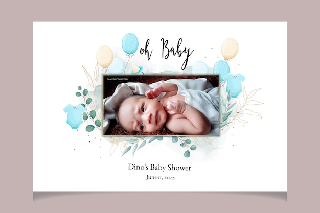 Free vector elegant cute baby shower invitation card with beautiful floral