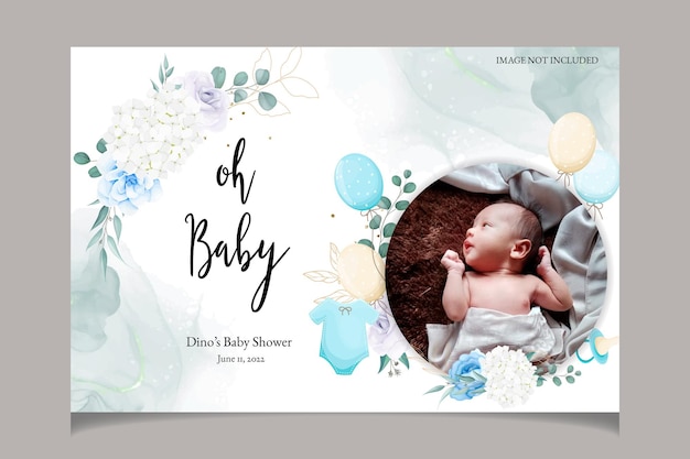 Free vector elegant cute baby shower invitation card with beautiful floral