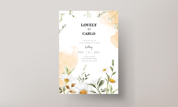 Free vector elegant daisy flower wedding invitation card template