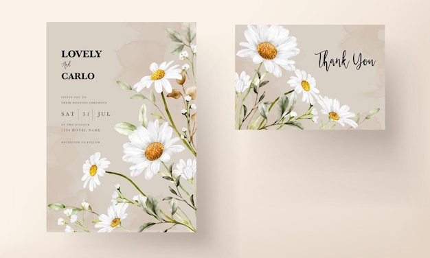 Elegant daisy flower wedding invitation card template