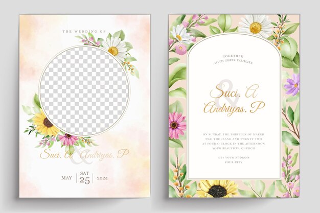 elegant daisy and sun flower wedding  invitation card set