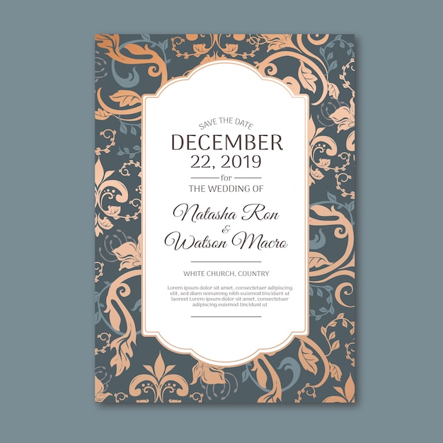 Free vector elegant damask template wedding invitation