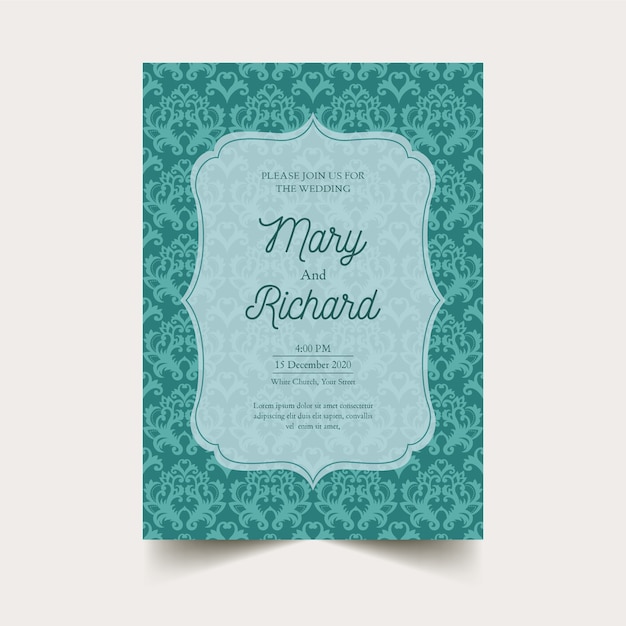 Free vector elegant damask wedding invitation template