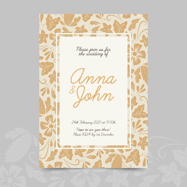 Free vector elegant damask wedding invitation template