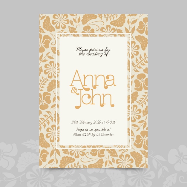 Free vector elegant damask wedding invitation template